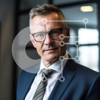 Intra Συλλεκτικό Ξύλινο Παζλ Plywood  4mm - Σοβαρός επιχειρηματίας με κοστούμι που στέκεται στο σύγχρονο γραφείο Σε Ξύλινο Κουτί - Διαστάσεις Puzzle: 10x10 cm – 25 κομμάτια - Image 1