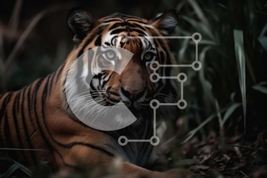 Intra Συλλεκτικό Ξύλινο Παζλ Plywood  4mm - Όμορφη εικόνα μιας τίγρης που αναπαύεται στο γρασίδι Σε Ξύλινο Κουτί - Διαστάσεις: 10x10 cm – 25 κομμάτια