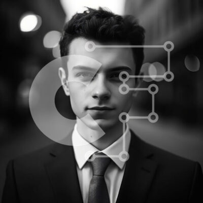 Intra Συλλεκτικό Ξύλινο Παζλ Plywood  4mm - Σοβαρός νεαρός επιχειρηματίας με κοστούμι και γραβάτα στο City Street Σε Ξύλινο Κουτί - Διαστάσεις Puzzle: 10x10 cm – 25 κομμάτια - Image 1