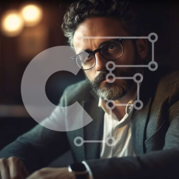 Intra Συλλεκτικό Ξύλινο Παζλ Plywood  4mm - Σοβαρός επιχειρηματίας με κοστούμι και γυαλιά που εργάζεται σε δωμάτιο με χαμηλό φωτισμό Σε Ξύλινο Κουτί - Διαστάσεις Puzzle: 10x10 cm – 25 κομμάτια - Image 1