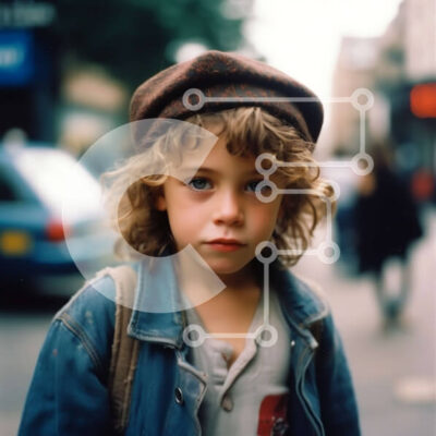 Intra Συλλεκτικό Ξύλινο Παζλ Plywood  4mm - Πορτρέτο ενός νεαρού αγοριού με καφέ καπέλο και τζιν μπουφάν Σε Ξύλινο Κουτί - Διαστάσεις Puzzle: 10x10 cm – 25 κομμάτια - Image 1