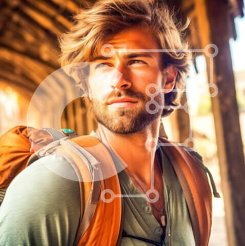 Intra Συλλεκτικό Ξύλινο Παζλ Plywood  4mm - Νεαρός άνδρας στην ξύλινη γέφυρα που κοιτάζει στην απόσταση Σε Ξύλινο Κουτί - Διαστάσεις Puzzle: 10x10 cm – 25 κομμάτια - Image 1