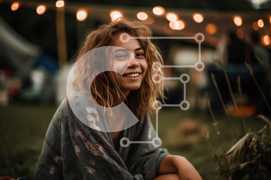 Intra Συλλεκτικό Ξύλινο Παζλ Plywood  4mm - Ευτυχισμένη νεαρή γυναίκα που απολαμβάνει το φεστιβάλ μουσικής Σε Ξύλινο Κουτί - Διαστάσεις Puzzle: 10x10 cm – 25 κομμάτια