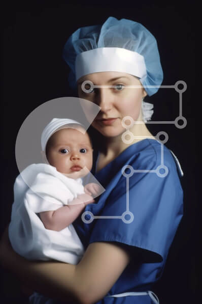 Intra Συλλεκτικό Ξύλινο Παζλ Plywood  4mm - Όμορφη εικόνα μιας νοσοκόμας που κρατά ένα νεογέννητο μωρό σε ένα νοσοκομείο Σε Ξύλινο Κουτί - Διαστάσεις Puzzle: 10x10 cm – 25 κομμάτια