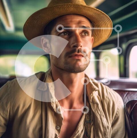 Intra Συλλεκτικό Ξύλινο Παζλ Plywood  4mm - Εικόνα ενός άνδρα με καπέλο και πουκάμισο που κάθεται σε ένα αυτοκίνητο Σε Ξύλινο Κουτί - Διαστάσεις Puzzle: 10x10 cm – 25 κομμάτια - Image 1