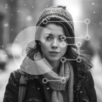 Intra Συλλεκτικό Ξύλινο Παζλ Plywood  4mm - Winter Fashion: Woman in Beanie and Scarf on Snowy Street Σε Ξύλινο Κουτί - Διαστάσεις Puzzle: 10x10 cm – 25 κομμάτια - Image 1