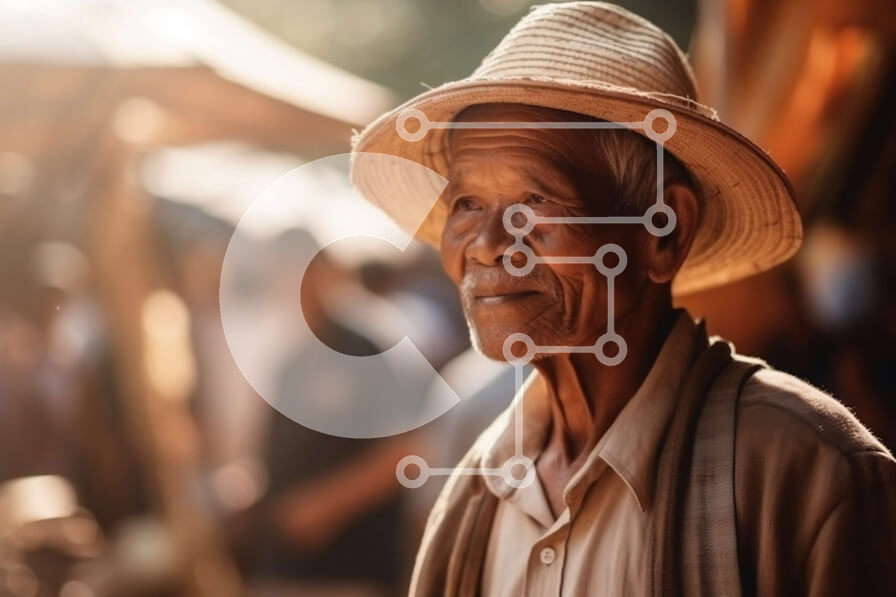 Intra Συλλεκτικό Ξύλινο Παζλ Plywood  4mm - Γραφική εικόνα ενός ηλικιωμένου άνδρα που στέκεται σε μια πολυσύχναστη αγορά Σε Ξύλινο Κουτί - Διαστάσεις Puzzle: 10x10 cm – 25 κομμάτια