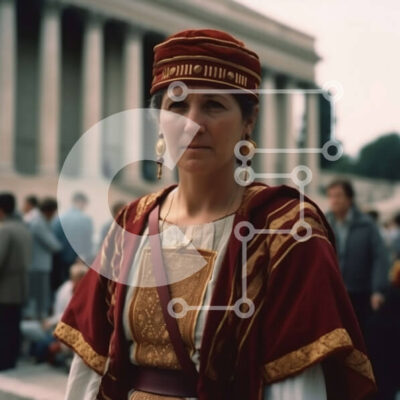 Intra Συλλεκτικό Ξύλινο Παζλ Plywood  4mm - Όμορφη εικόνα μιας γυναίκας με παραδοσιακή ενδυμασία που στέκεται μπροστά από ένα κτίριο με στήλες Σε Ξύλινο Κουτί - Διαστάσεις Puzzle: 10x10 cm – 25 κομμάτια - Image 1