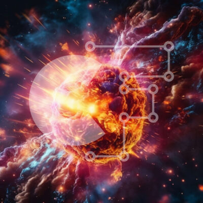 Intra Συλλεκτικό Ξύλινο Παζλ Plywood  4mm - Ισχυρή εικόνα της πορτοκαλί σφαίρας που τρέχει στο διάστημα με ένα φωτοστέφανο από μπλε και μοβ φως Σε Ξύλινο Κουτί - Διαστάσεις Puzzle: 10x10 cm – 25 κομμάτια - Image 1