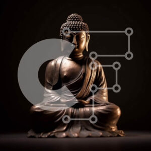 Intra Συλλεκτικό Ξύλινο Παζλ Plywood  4mm - Όμορφη εικόνα ενός καθιστού αγάλματος του Βούδα σε ένα σκοτεινό δωμάτιο Σε Ξύλινο Κουτί - Διαστάσεις Puzzle: 10x10 cm – 25 κομμάτια