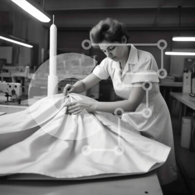 Intra Συλλεκτικό Ξύλινο Παζλ Plywood 4mm - Γυναίκα με λευκό παλτό εργαστηρίου που εργάζεται σε ύφασμα σε εργαστήριο Σε Ξύλινο Κουτί - Διαστάσεις Puzzle: 10x10 cm – 25 κομμάτια - Image 1