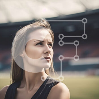 Intra Συλλεκτικό Ξύλινο Παζλ Plywood  4mm - Νεαρή γυναίκα συλλογίζεται στο γήπεδο ποδοσφαίρου με το στάδιο στο φόντο Σε Ξύλινο Κουτί - Διαστάσεις Puzzle: 10x10 cm – 25 κομμάτια - Image 1