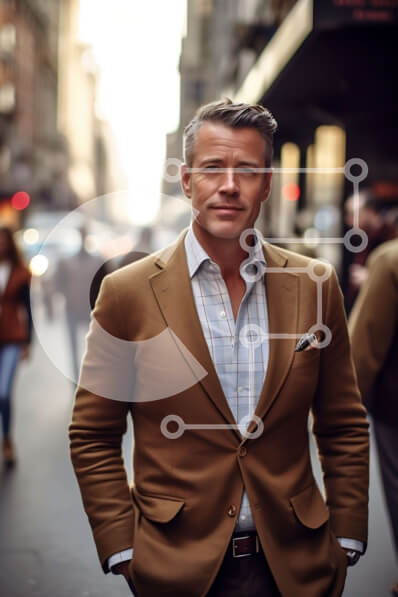 Intra Συλλεκτικό Ξύλινο Παζλ Plywood  4mm - Επιχειρηματίας ουδέτερης έκφρασης στην οδό της πόλης Σε Ξύλινο Κουτί - Διαστάσεις Puzzle: 10x10 cm – 25 κομμάτια