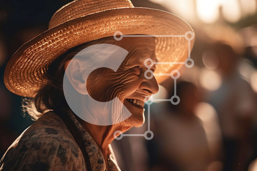 Intra Συλλεκτικό Ξύλινο Παζλ Plywood  4mm - Ευτυχισμένη ηλικιωμένη γυναίκα με ψάθινο καπέλο που χαμογελά για την κάμερα Σε Ξύλινο Κουτί - Διαστάσεις Puzzle: 10x10 cm – 25 κομμάτια