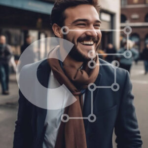 Intra Συλλεκτικό Ξύλινο Παζλ Plywood  4mm - Επιχειρηματίας με το σακίδιο στο δρόμο της πόλης Σε Ξύλινο Κουτί - Διαστάσεις Puzzle: 10x10 cm – 25 κομμάτια