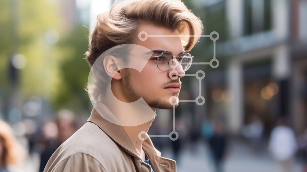 Intra Συλλεκτικό Ξύλινο Παζλ Plywood  4mm - Πορτρέτο ενός νεαρού άνδρα που κοιτάζει στην απόσταση σε έναν δρόμο της πόλης Σε Ξύλινο Κουτί - Διαστάσεις Puzzle: 10x10 cm – 25 κομμάτια