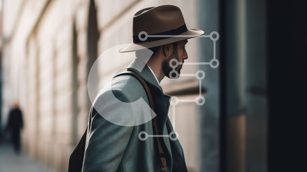 Intra Συλλεκτικό Ξύλινο Παζλ Plywood  4mm - Επαγγελματίας που περπατά στην οδό της πόλης με κοστούμι και καπέλο Σε Ξύλινο Κουτί - Διαστάσεις Puzzle: 10x10 cm – 25 κομμάτια