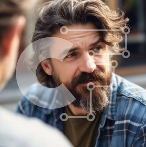 Intra Συλλεκτικό Ξύλινο Παζλ Plywood  4mm - Δύο άντρες που απολαμβάνουν ο ένας την παρέα του άλλου σε εξωτερικούς χώρους Σε Ξύλινο Κουτί - Διαστάσεις Puzzle: 10x10 cm – 25 κομμάτια - Image 1