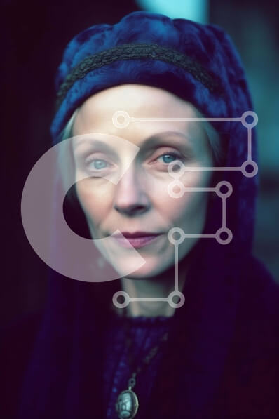 Intra Συλλεκτικό Ξύλινο Παζλ Plywood  4mm - Σοβαρή γυναίκα με μπλε μανδύα και μαύρο καπέλο με πέπλο Σε Ξύλινο Κουτί - Διαστάσεις Puzzle: 10x10 cm – 25 κομμάτια