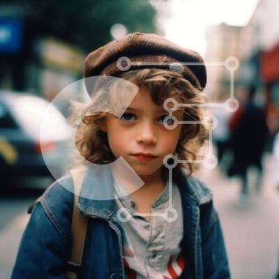 Intra Συλλεκτικό Ξύλινο Παζλ Plywood  4mm - Νεαρό αγόρι με καφέ καπέλο και μπλε μπουφάν που στέκεται στη γωνία του δρόμου Σε Ξύλινο Κουτί - Διαστάσεις Puzzle: 10x10 cm – 25 κομμάτια - Image 1