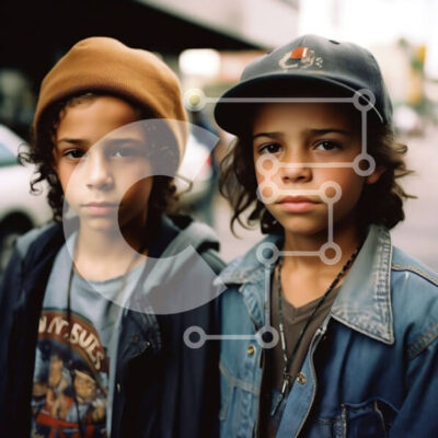 Intra Συλλεκτικό Ξύλινο Παζλ Plywood  4mm - Δύο αγόρια που στέκονται σε έναν δρόμο της πόλης Σε Ξύλινο Κουτί - Διαστάσεις Puzzle: 10x10 cm – 25 κομμάτια - Image 1