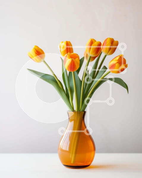 Intra Συλλεκτικό Ξύλινο Παζλ Plywood  4mm - Κίτρινες τουλίπες σε πορτοκαλί βάζο Σε Ξύλινο Κουτί - Διαστάσεις: 10x10 cm – 25 κομμάτια