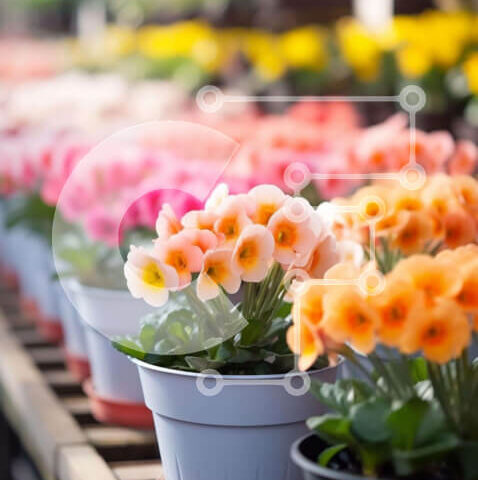 Intra Συλλεκτικό Ξύλινο Παζλ Plywood  4mm - Πολύχρωμα λουλούδια σε γλάστρες στην αγορά λουλουδιών Σε Ξύλινο Κουτί - Διαστάσεις: 10x10 cm – 25 κομμάτια - Image 1