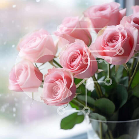 Intra Συλλεκτικό Ξύλινο Παζλ Plywood  4mm - Γυάλινο βάζο με ροζ τριαντάφυλλα στο περβάζι Σε Ξύλινο Κουτί - Διαστάσεις: 10x10 cm – 25 κομμάτια - Image 1