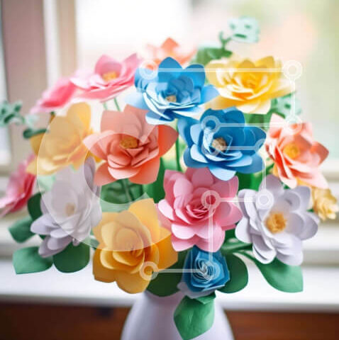 Intra Συλλεκτικό Ξύλινο Παζλ Plywood 4mm - Πολύχρωμα χάρτινα λουλούδια σε λευκό βάζο Σε Ξύλινο Κουτί - Διαστάσεις Puzzle: 10x10 cm – 25 κομμάτια - Image 1