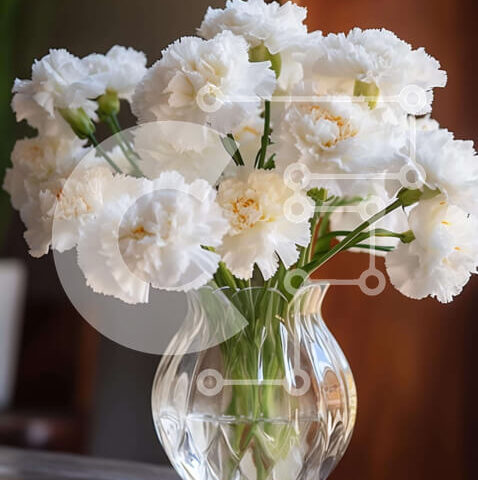 Intra Συλλεκτικό Ξύλινο Παζλ Plywood 4mm - Όμορφα λευκά γαρίφαλα σε διαφανές γυάλινο βάζο Σε Ξύλινο Κουτί - Διαστάσεις Puzzle: 10x10 cm – 25 κομμάτια - Image 1