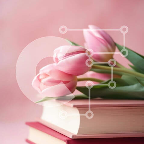 Intra Συλλεκτικό Ξύλινο Παζλ Plywood 4mm - Βιβλία και ροζ τουλίπες - ρομαντική ιδέα δώρου Σε Ξύλινο Κουτί - Διαστάσεις Puzzle: 10x10 cm – 25 κομμάτια - Image 1