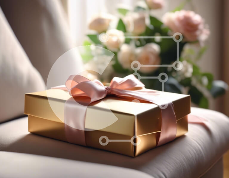 Intra Συλλεκτικό Ξύλινο Παζλ Plywood  4mm - Ρομαντικό χρυσό κουτί δώρου με ροζ κορδέλα και τριαντάφυλλα Σε Ξύλινο Κουτί - Διαστάσεις: 10x10 cm – 25 κομμάτια