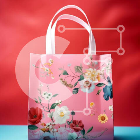 Intra Συλλεκτικό Ξύλινο Παζλ Plywood  4mm - Τσάντα με ροζ λουλουδάτο μοτίβο σε πορτοκαλί και μπλε φόντο Σε Ξύλινο Κουτί - Διαστάσεις Puzzle: 10x10 cm – 25 κομμάτια - Image 1