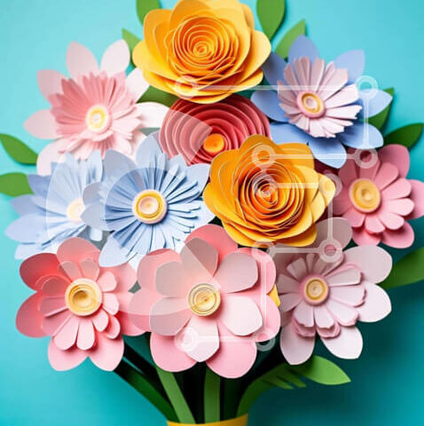 Intra Συλλεκτικό Ξύλινο Παζλ Plywood  4mm - Πολύχρωμο χάρτινο μπουκέτο λουλουδιών με κουμπιά Σε Ξύλινο Κουτί - Διαστάσεις Puzzle: 10x10 cm – 25 κομμάτια - Image 1