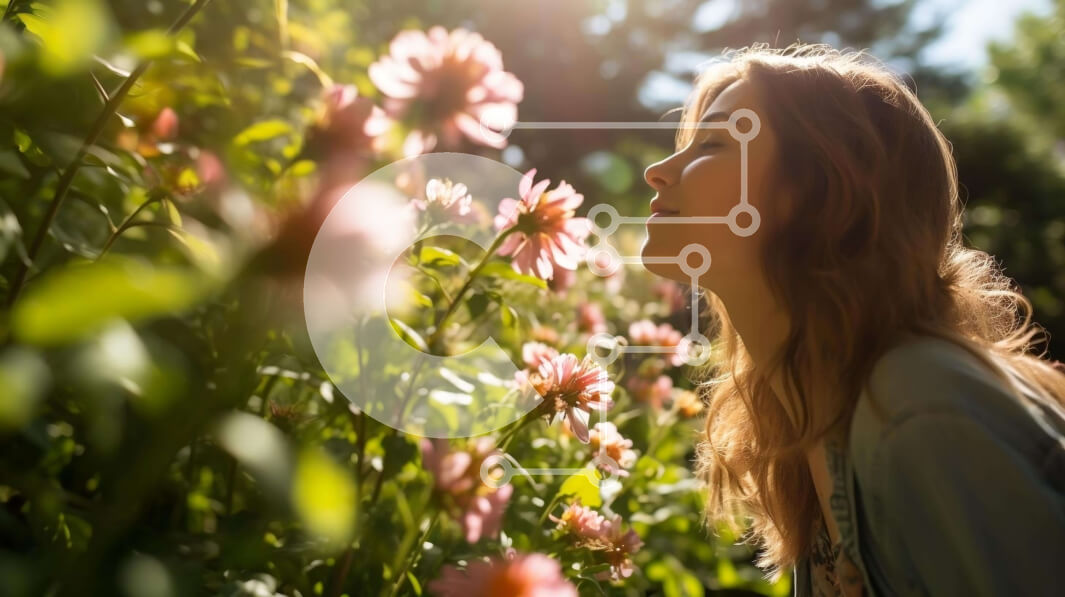 Intra Συλλεκτικό Ξύλινο Παζλ Plywood  4mm - Νεαρή γυναίκα που μυρίζει λουλούδια στον κήπο Σε Ξύλινο Κουτί - Διαστάσεις: 10x10 cm – 25 κομμάτια