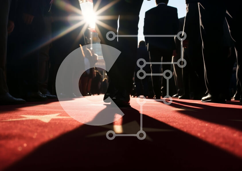 Intra Συλλεκτικό Ξύλινο Παζλ Plywood  4mm - Ομάδα ανθρώπων που περπατούν στο κόκκινο χαλί σε εκδήλωση ή εορτασμό Σε Ξύλινο Κουτί - Διαστάσεις Puzzle: 10x10 cm – 25 κομμάτια