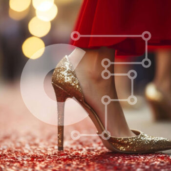 Intra Συλλεκτικό Ξύλινο Παζλ Plywood  4mm - Γυναίκα με κόκκινα και χρυσά ψηλοτάκουνα παπούτσια στο κόκκινο χαλί Σε Ξύλινο Κουτί - Διαστάσεις Puzzle: 10x10 cm – 25 κομμάτια - Image 1