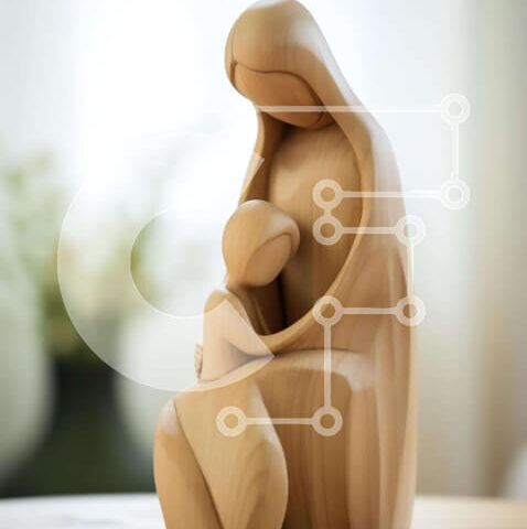 Intra Συλλεκτικό Ξύλινο Παζλ Plywood 4mm - Ξύλινο άγαλμα της Παναγίας και του Παιδιού Σε Ξύλινο Κουτί - Διαστάσεις Puzzle: 10x10 cm – 25 κομμάτια - Image 1