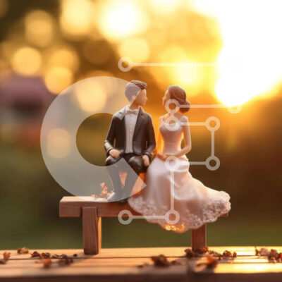 Intra Συλλεκτικό Ξύλινο Παζλ Plywood 4mm - Ειδώλια Ζευγαριού Γάμου σε Πάγκο για τον αρραβώνα ή τη δεξίωση γάμου Σε Ξύλινο Κουτί - Διαστάσεις: 10x10 cm – 25 κομμάτια - Image 1