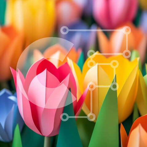 Intra Συλλεκτικό Ξύλινο Παζλ Plywood 4mm - Πολύχρωμες χάρτινες τουλίπες σε διάφορα σχήματα και μεγέθη Σε Ξύλινο Κουτί - Διαστάσεις Puzzle: 10x10 cm – 25 κομμάτια - Image 1