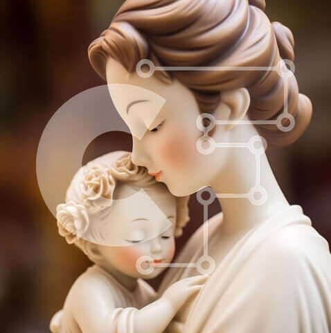 Intra Συλλεκτικό Ξύλινο Παζλ Plywood 4mm - Άγαλμα της Παναγίας με Παιδί με Λευκό Φόρεμα Σε Ξύλινο Κουτί - Διαστάσεις Puzzle: 10x10 cm – 25 κομμάτια - Image 1