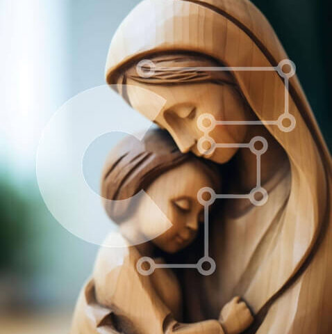Intra Συλλεκτικό Ξύλινο Παζλ Plywood 4mm - Ξύλινο άγαλμα της Παναγίας και του Παιδιού Σε Ξύλινο Κουτί - Διαστάσεις Puzzle: 10x10 cm – 25 κομμάτια - Image 1