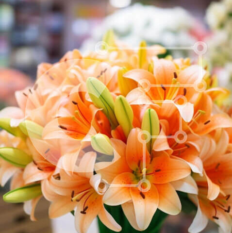 Intra Συλλεκτικό Ξύλινο Παζλ Plywood  4mm - Πράσινο βάζο με πορτοκαλί κρίνους και ανάμεικτα λουλούδια Σε Ξύλινο Κουτί - Διαστάσεις Puzzle: 10x10 cm – 25 κομμάτια - Image 1