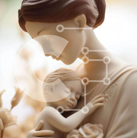 Intra Συλλεκτικό Ξύλινο Παζλ Plywood 4mm - Άγαλμα μητέρας και παιδιού με λουλούδια και θρησκευτικό συμβολισμό Σε Ξύλινο Κουτί - Διαστάσεις Puzzle: 10x10 cm – 25 κομμάτια - Image 1