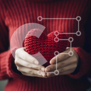 Intra Συλλεκτικό Ξύλινο Παζλ Plywood  4mm - Γυναίκα που κρατά πλεκτή κόκκινη καρδιά στα χέρια Σε Ξύλινο Κουτί - Διαστάσεις Puzzle: 10x10 cm – 25 κομμάτια