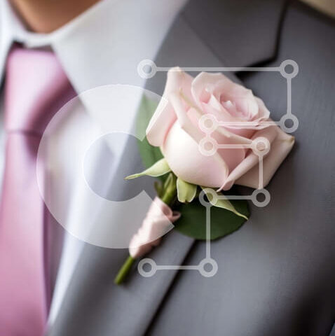 Intra Συλλεκτικό Ξύλινο Παζλ Plywood 4mm - Άνδρας με γκρι κοστούμι και σμόκιν με μπουτονιέρα ροζ τριαντάφυλλου Σε Ξύλινο Κουτί - Διαστάσεις Puzzle: 10x10 cm – 25 κομμάτια - Image 1