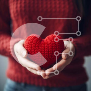 Intra Συλλεκτικό Ξύλινο Παζλ Plywood  4mm - Γυναίκα που κρατά την κόκκινη κροσέ καρδιά Σε Ξύλινο Κουτί - Διαστάσεις Puzzle: 10x10 cm – 25 κομμάτια