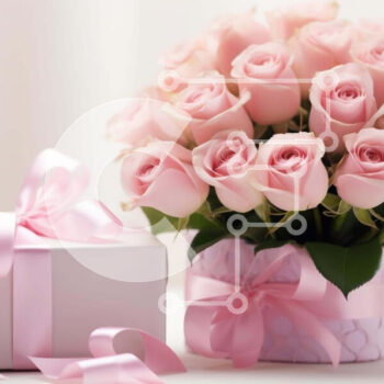 Intra Συλλεκτικό Ξύλινο Παζλ Plywood  4mm - Μπουκέτο με ροζ τριαντάφυλλα και φύλλα ευκαλύπτου με ανοιχτό κουτί δώρου Σε Ξύλινο Κουτί - Διαστάσεις Puzzle: 10x10 cm – 25 κομμάτια - Image 1