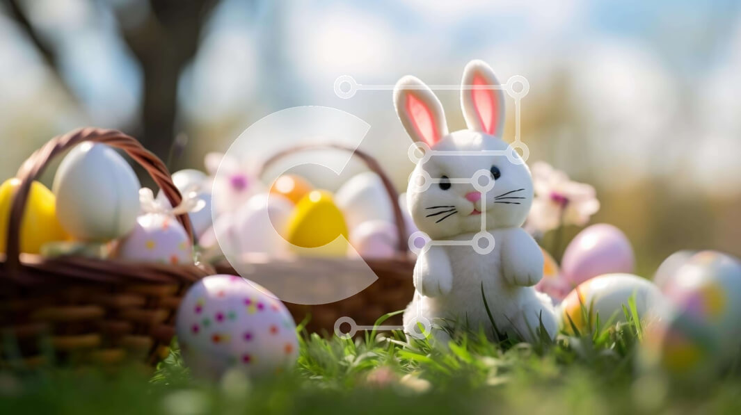 Intra Συλλεκτικό Ξύλινο Παζλ Plywood  4mm - Πασχαλινό λαγουδάκι με πασχαλινά αυγά σε ένα χορταριασμένο χωράφι Σε Ξύλινο Κουτί - Διαστάσεις: 10x10 cm – 25 κομμάτια