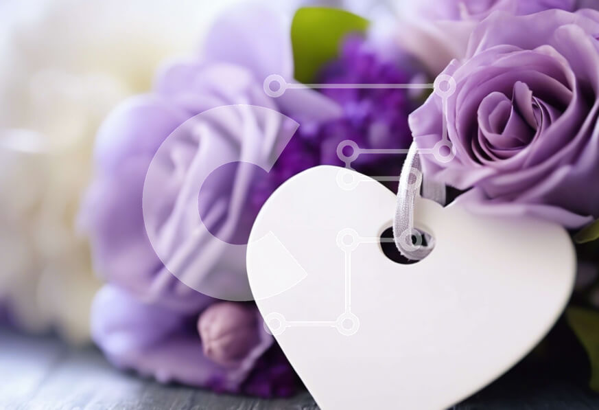 Intra Συλλεκτικό Ξύλινο Παζλ Plywood  4mm - Ετικέτα σε σχήμα καρδιάς με μωβ τριαντάφυλλα και λουλούδια Σε Ξύλινο Κουτί - Διαστάσεις: 10x10 cm – 25 κομμάτια